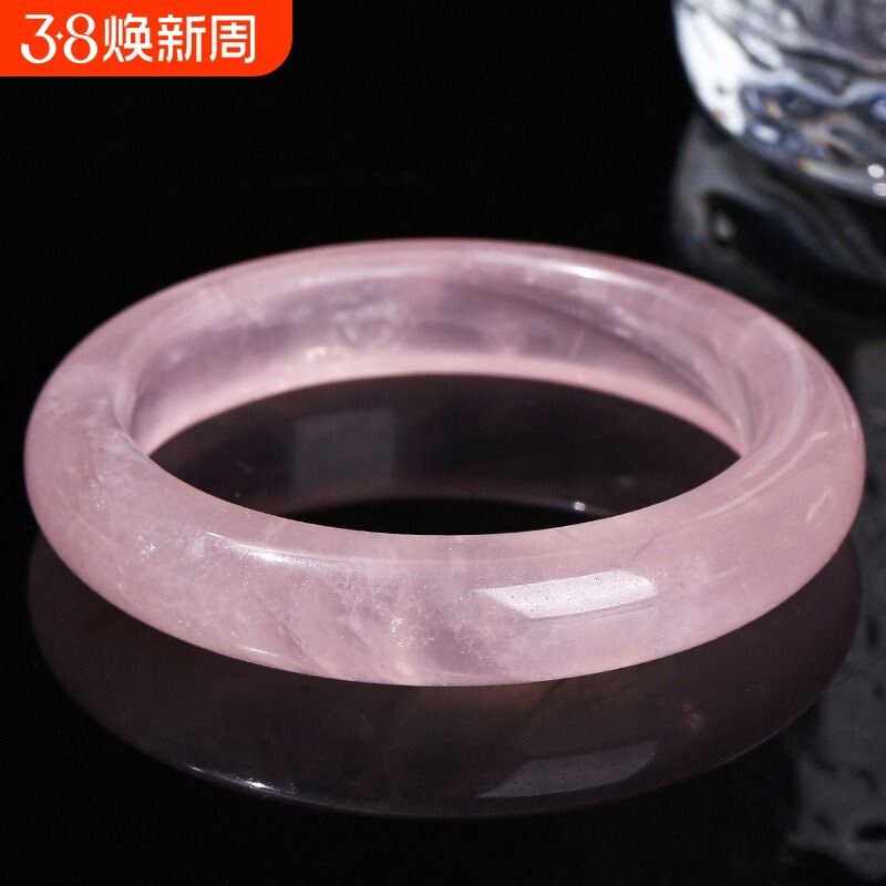 天然水晶莫粉手镯六芒星光透饰品女果冻芙蓉石莫桑比克粉晶首饰