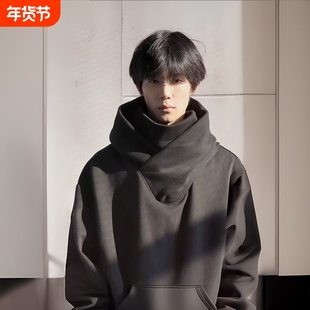 秋冬加绒高领连帽澜卫衣美式男女同款野王学生儿童保暖帽衫大码潮