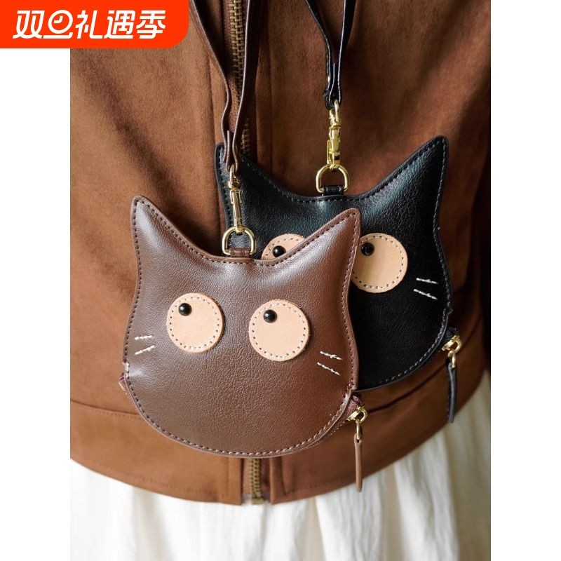 新款高颜值女士挂脖零钱包高级感猫咪迷你小巧学生可爱卡通硬币包