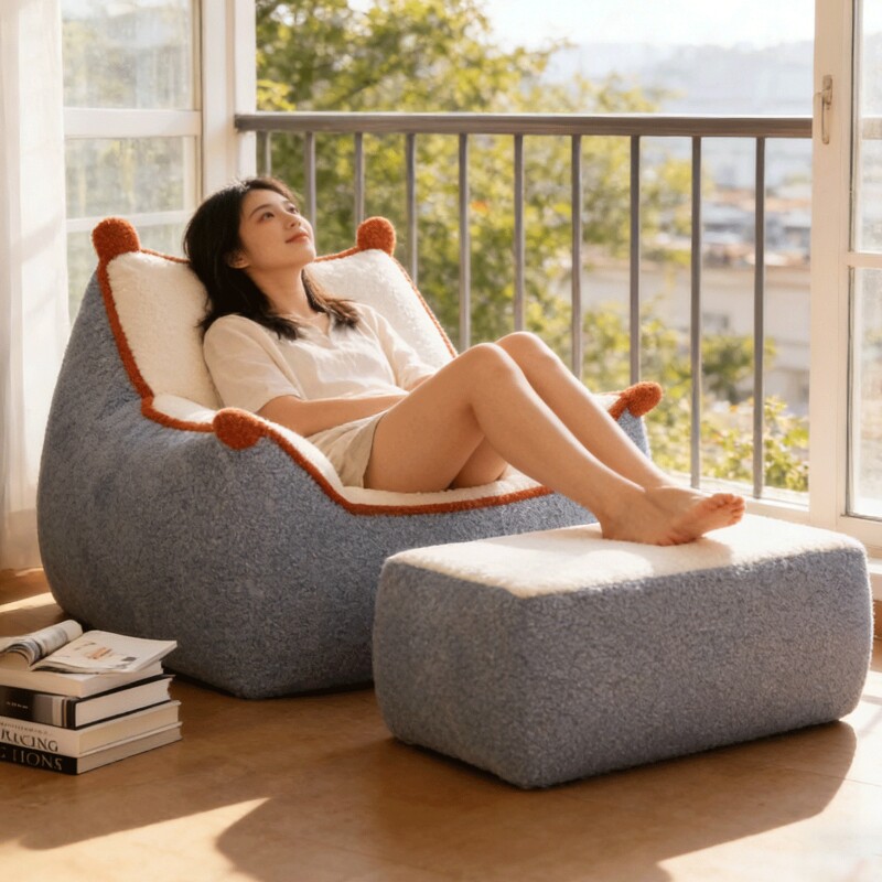 2026龙猫懒人沙发可躺可睡卧室小沙发单人躺椅阳台豆袋沙发椅奶油