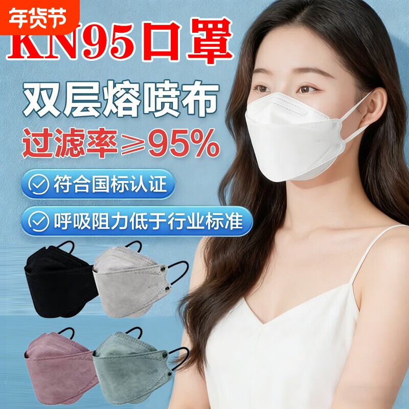 kn95口罩男潮款3d立体高颜值女2026春夏季鱼嘴柳叶型薄款防