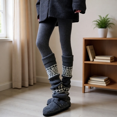 费尔岛袜套堆堆袜女秋冬配连裤袜加厚保暖羊毛腿套显瘦女生小腿袜
