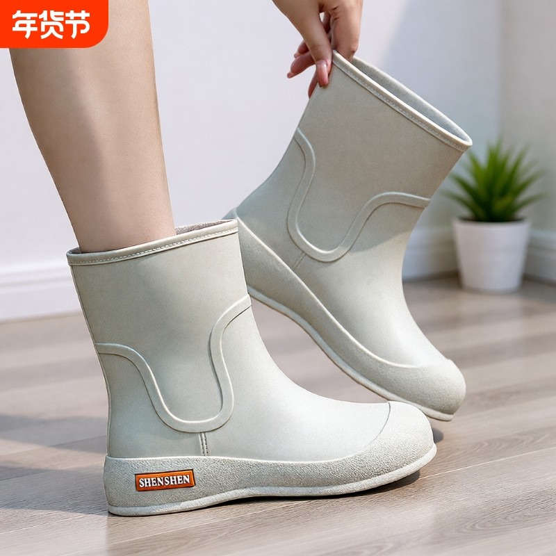 日系高档雨鞋女款中筒雨靴加棉水鞋防水防滑胶鞋洗车工作短筒水靴