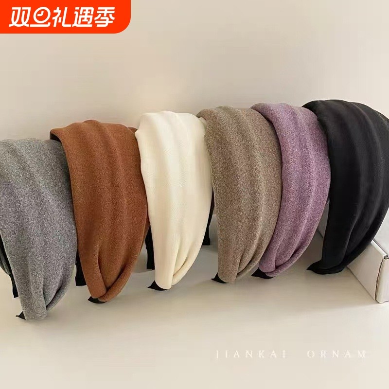 高级秋冬高颅顶发箍法式百搭色宽边压发简约复古头饰洋气时尚头箍