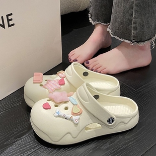 卡通洞洞鞋 可爱网红外穿半包 女韩版 超火舒适少女凉拖两穿包头凉鞋
