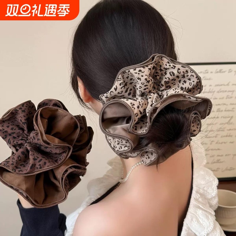 豹纹大肠发圈双层发绳女2025新款扎丸子头马尾扎气质绑发皮筋大号