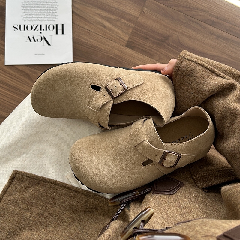 【现货】磨砂牛皮勃肯鞋5cm增高真皮女2025春秋新款奶奶鞋女款底