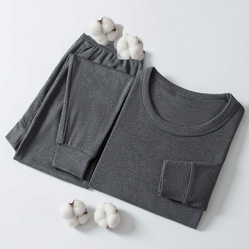 男士圆领秋衣秋裤套装纯棉线衣线裤中领薄款保暖内衣中老年棉毛衫