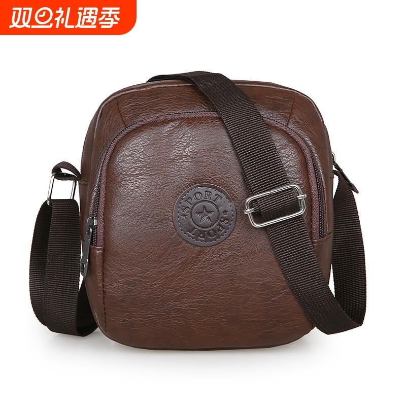 男士复古PU单肩包休闲斜挎小包包韩版百搭潮牌小背包男包手工