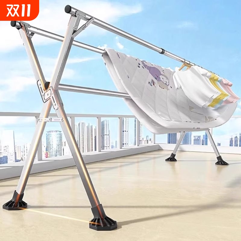 不锈钢晾衣架落地折叠室内外晒衣架双杆阳台挂衣架X型伸缩晾衣杆