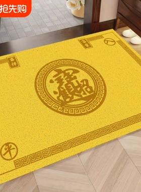 金黄色招财进宝丝圈地垫玄关进门耐脏除尘防滑脚垫出入平安大门垫