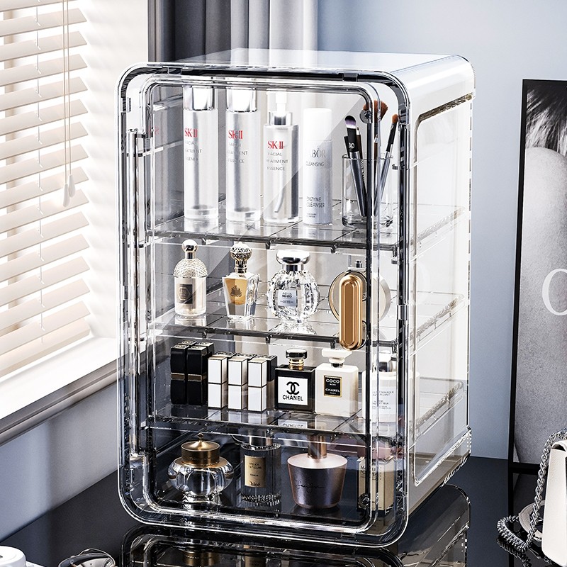 化妆品收纳盒桌面高级感防尘大容香水展示收纳柜护肤品面膜置物架