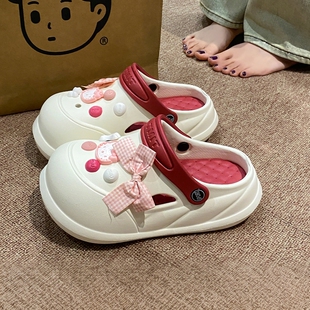 可拆卸夏季 eva软底休闲粉色 外穿防滑一脚蹬包头拖百搭洞洞鞋 女款