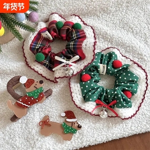 2025新款圣诞发圈红格子发箍鸭夹格子大肠圈韩系发饰女波点蝴蝶结