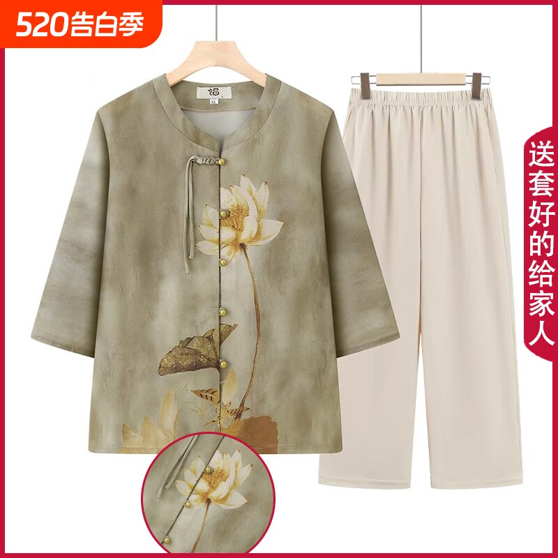 中老年人夏装衬衫女奶奶衬衣妈妈装洋气国风薄款老人老太太上衣服