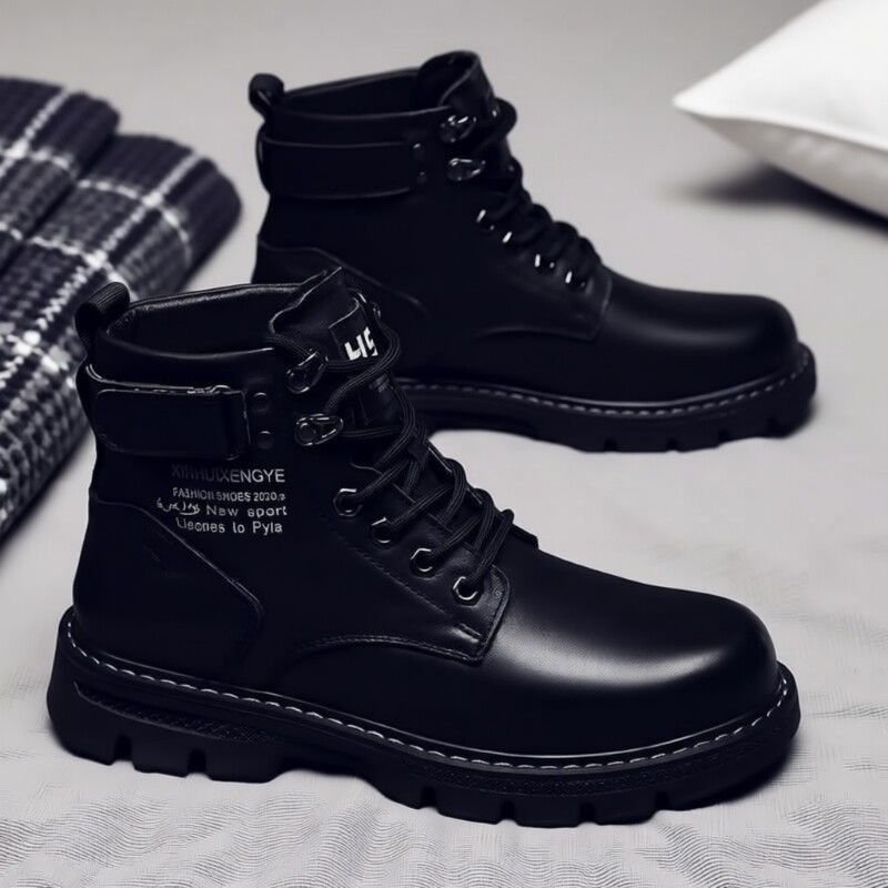 马丁靴男款冬季加绒棉鞋英伦风男士工装机车靴加棉运动鞋防滑精选