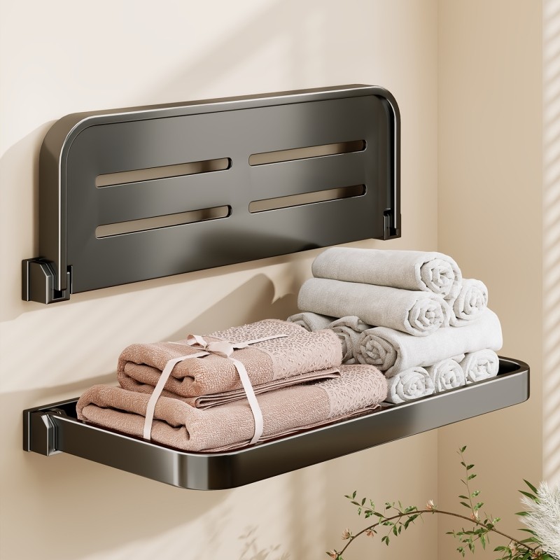 卫生间放衣服神器浴室淋浴房免打孔浴巾收纳架可折叠底部镂空支架