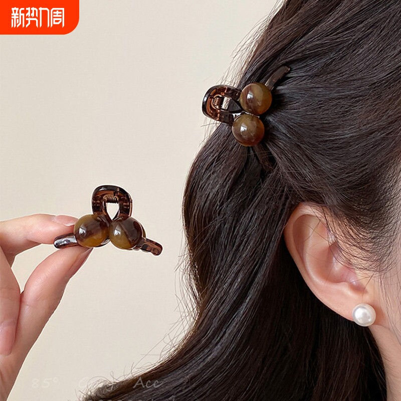 复古琥珀色樱桃小抓夹女公主头前额刘海碎发夹2026新款鲨鱼夹发饰