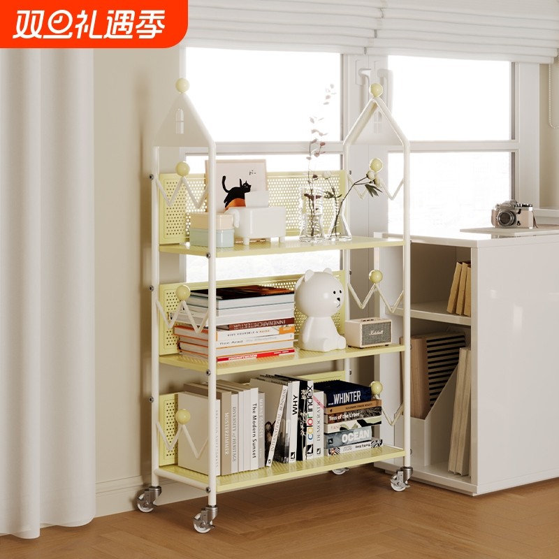 移动书架落地置物架客厅靠墙铁艺收纳儿童简易小书柜架子多层轻奢