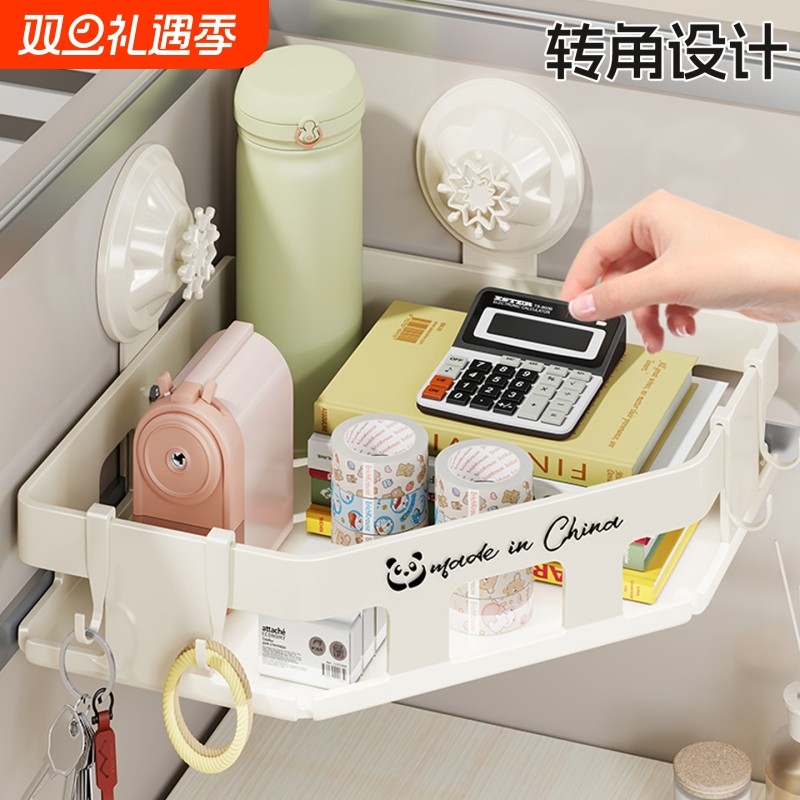 吸盘转角置物架办公桌免打孔工位改造神器隔断吸墙放置水杯收纳架