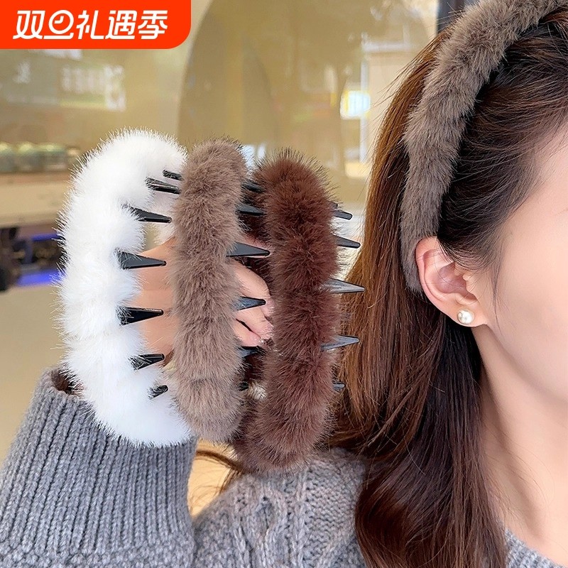 发齿波浪发箍女洗脸2025新款秋冬高颅顶头箍复古防滑毛绒发卡头饰