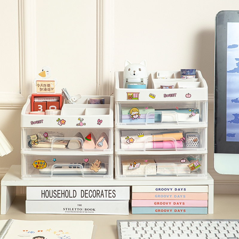 韩版化妆盒桌面收纳盒化妆品抽屉式塑料首饰储物整理箱收纳置物架