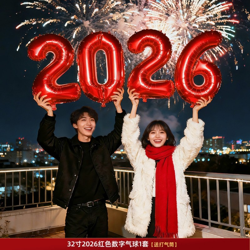 2026气球数字拍照道具情侣新年装饰品春节氛围感布置跨年马年过年