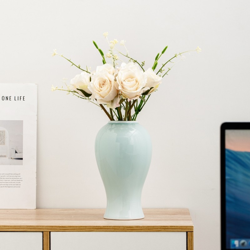 中式陶瓷花瓶客厅插花简约桌面仿真花鲜花装饰摆件玄关轻奢高级感