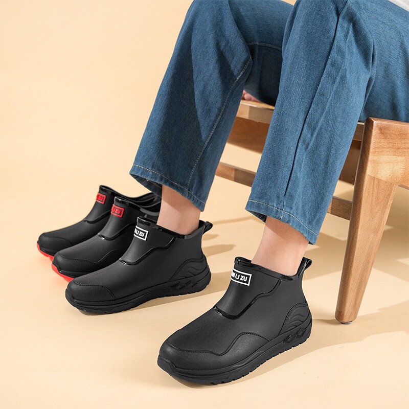 亿万步户外低帮男士时尚雨鞋防水防滑外穿短筒钓鱼加绒保暖胶雨靴