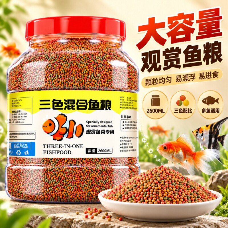 锦鲤金鱼观赏鱼饲料上浮不浑水大中小颗粒鱼粮高蛋白大容量鱼食