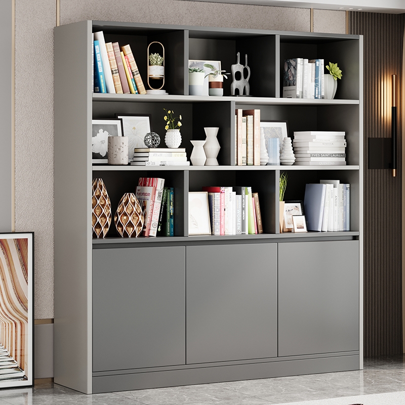 家用板材书架储物柜一体化