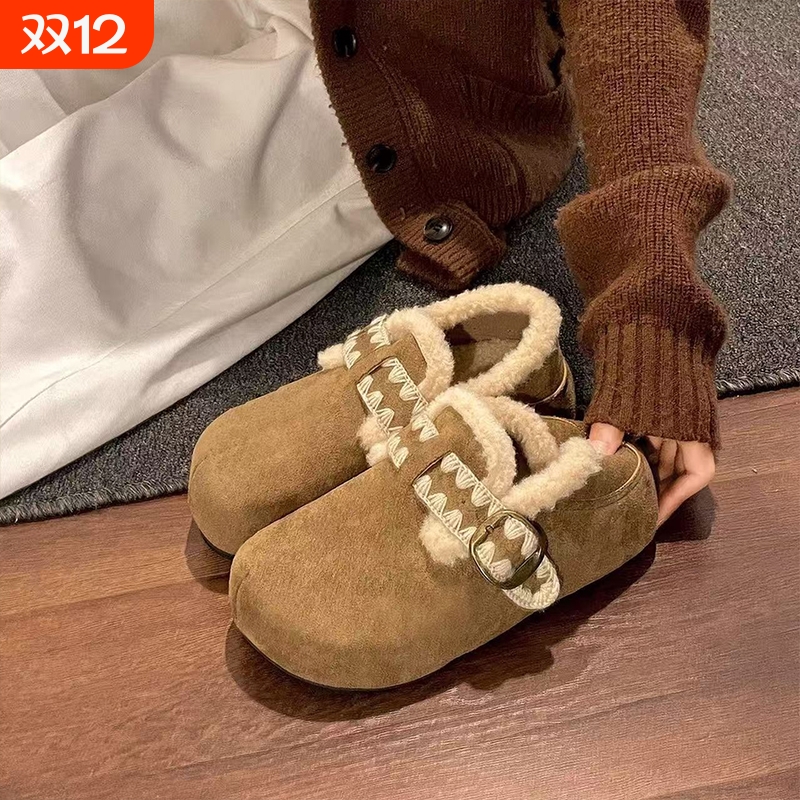 内增高厚底加绒保暖两穿勃肯鞋女鞋2025新款冬季雪地靴毛毛鞋棉鞋