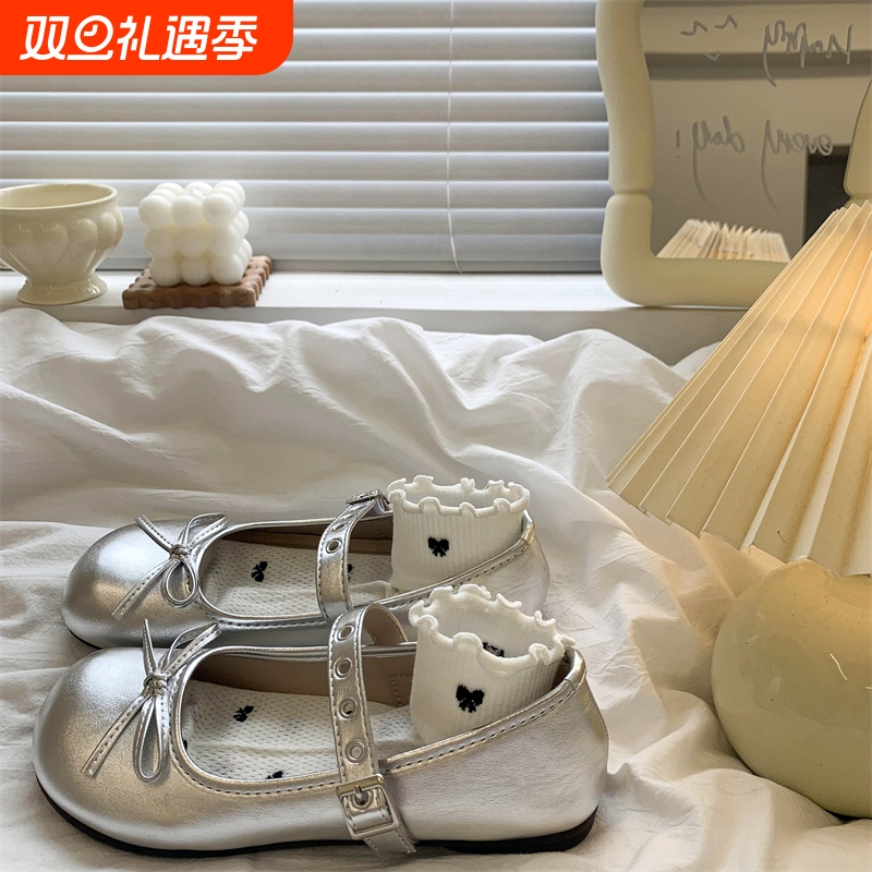 可爱小皮鞋女蝴蝶结圆头平底单鞋