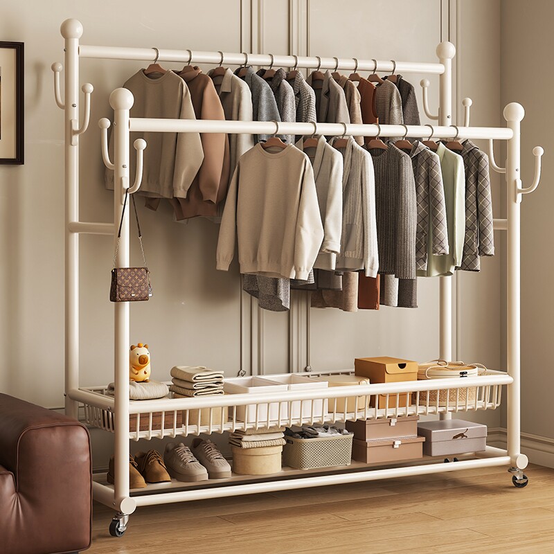 挂衣架落地家用卧室房间衣服杆架子加粗加厚衣帽架双层双杆阳台