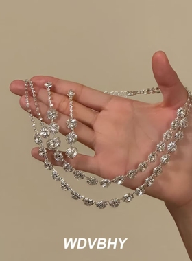 奢华爆闪满钻叠戴项链女小众气质高级感choker颈链锁骨链礼服配饰