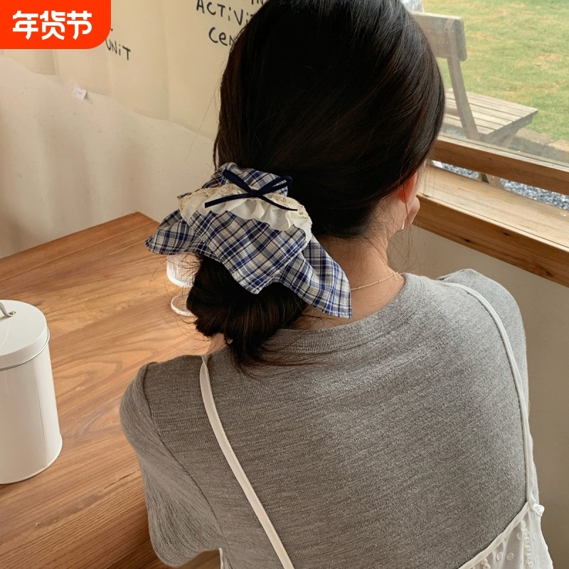 蓝莓色调！格纹花边蝴蝶结大肠圈方巾发圈少女百搭丸子头皮筋发绳,饰品/流行首饰/时尚饰品新,发饰,淘宝优惠券,粉丝福利购,淘宝优惠卷
