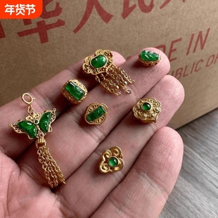 新品沙金翡翠绿蝴蝶项链女气质潮流流苏镂空蝴蝶项链吊坠送妈时尚