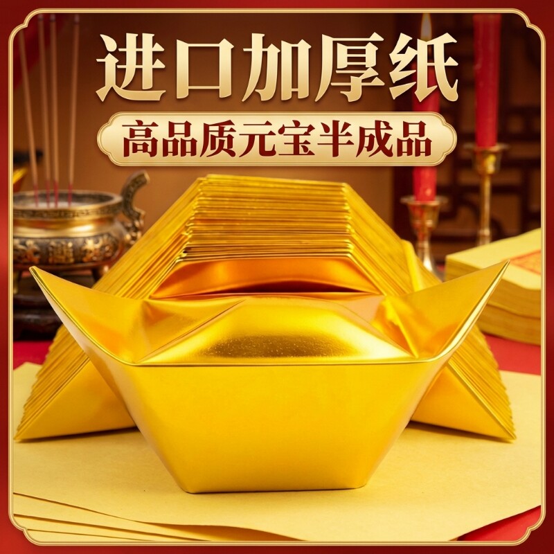 金元宝半成品银元宝手工折纸金纸锡箔纸加厚切角半成品元宝锡箔纸烧纸