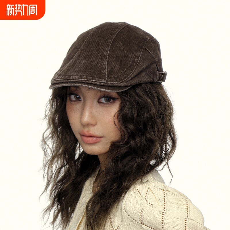 帽檐复古水洗做旧牛仔前进帽子女辣妹鸭舌帽贝雷报童画家帽美式