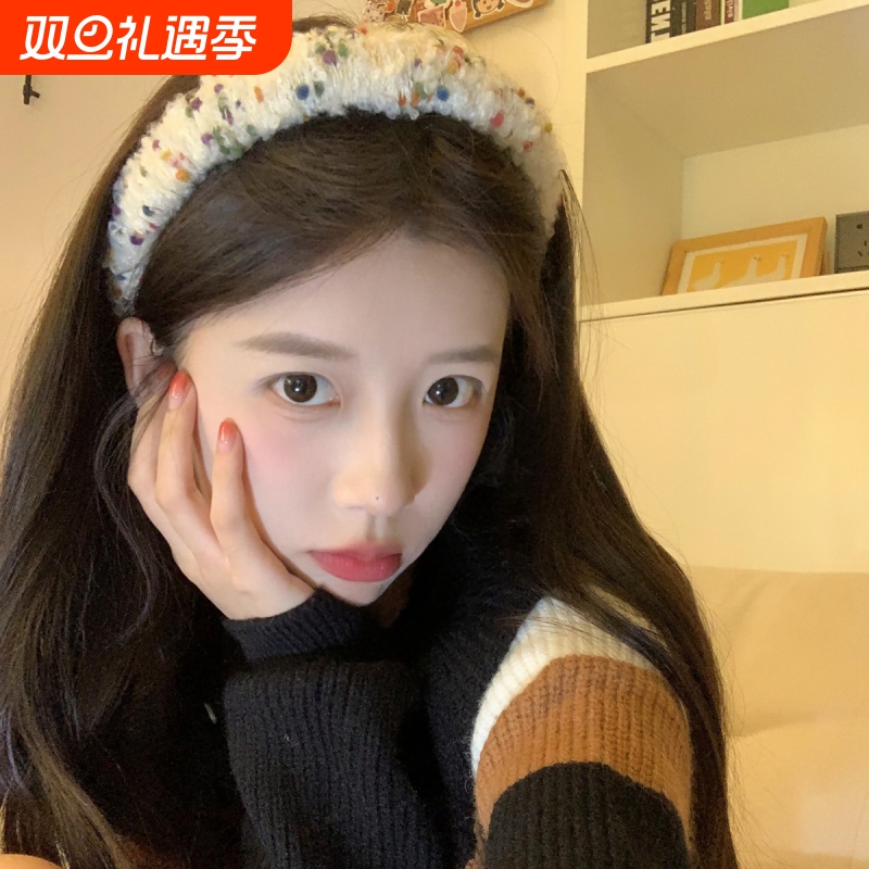 曲奇点点~彩色毛线手工绕织发箍撞色气质百搭网红压发头箍发饰品