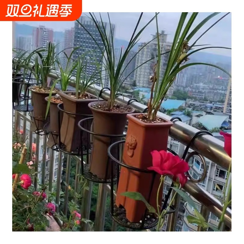 兰花专用花架欧式阳台金属栏杆花盆架挂式护栏绿萝悬挂九尾狐加高