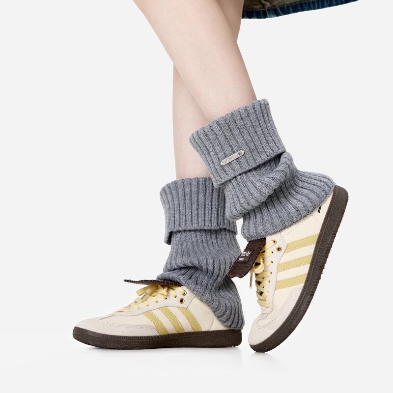 秋冬加厚腿套白色针织女款冬季发热保暖袜套雪地靴堆堆袜小腿袜子