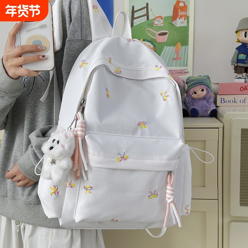 日系ins风蝴蝶结双肩包女学生书包初高中可爱轻便大容量韩版背包