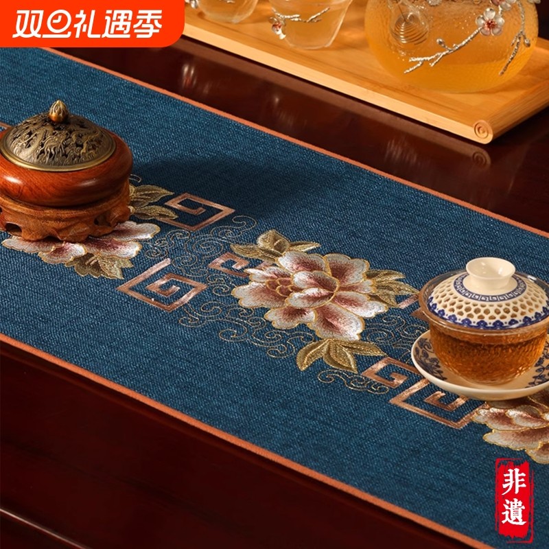 桌旗轻奢高端防水茶席中式禅意新中式茶桌布茶台布艺长条茶几垫布