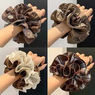 韩系复古大肠发圈女新款高级感头绳扎头ins秋冬发饰蝴蝶结双层