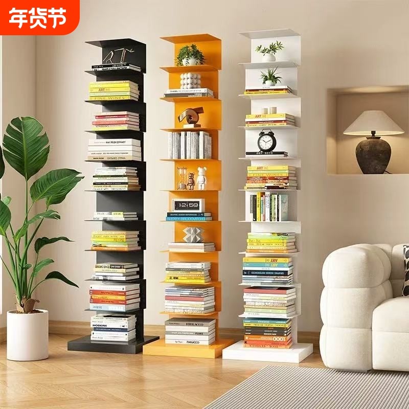 方的隐形书架多层收纳架转角置物架落地立架展示架金属书本储物