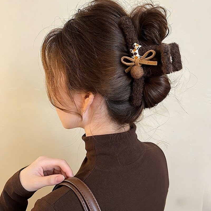 抓夹女2025新款高级感格纹小狗蝴蝶结发夹后脑勺大号发量大鲨鱼夹,饰品/流行首饰/时尚饰品新,发饰,淘宝优惠券,粉丝福利购,淘宝优惠卷