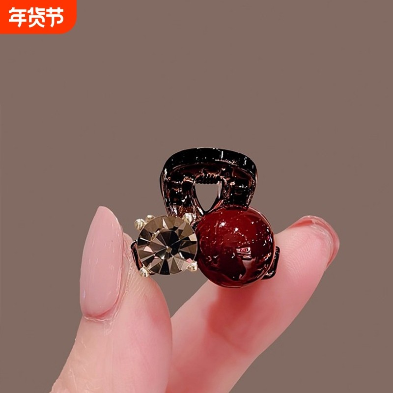 红色珍珠水钻发夹侧边精致小巧迷你小抓夹女刘海碎发夹小夹子头饰