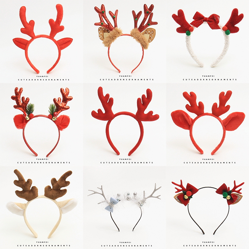 可爱圣诞头饰鹿角发箍表演装扮发卡超萌小鹿儿童成人头箍蝴蝶结