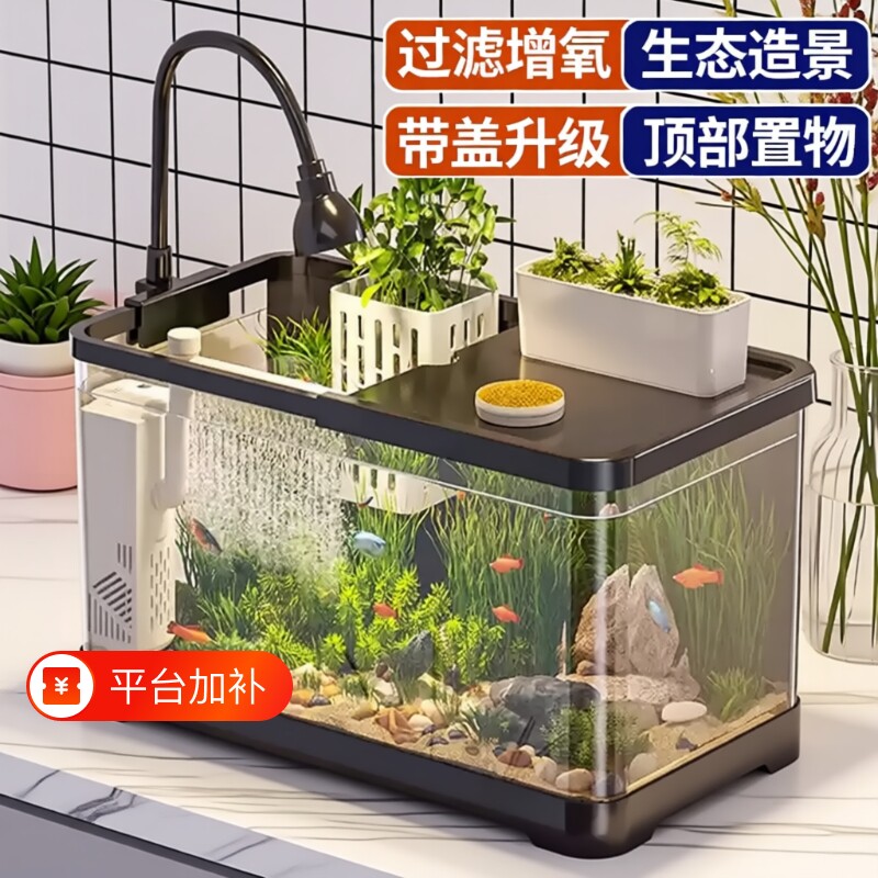 阔庭鱼缸小型客厅2024新款过滤制氧一体机造景全套生态桌面养鱼缸